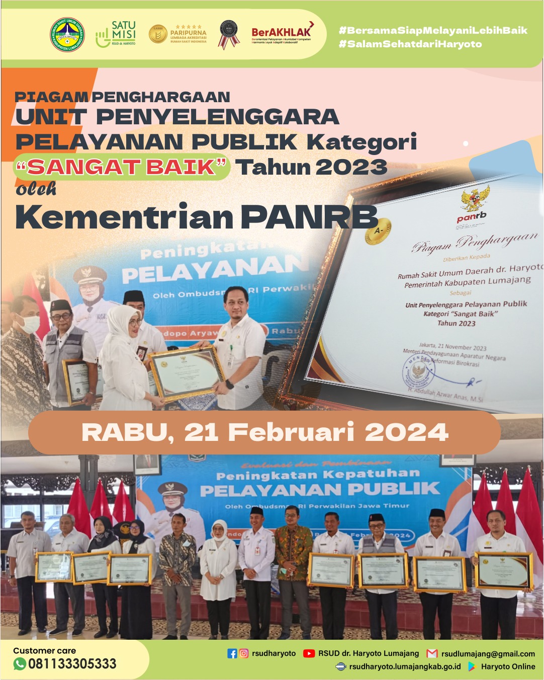Penghargaan oleh Kementerian PANRB sebagai Unit Penyelenggara Pelayanan Publik Kategori 